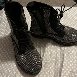 Torrid X Betsey Johnson Rhinestone studded combat boots. Sz 7W